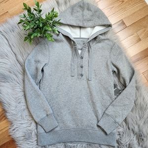 New Eddie Bauer Henley Hoodie Brushed Fleece Hunter Gray